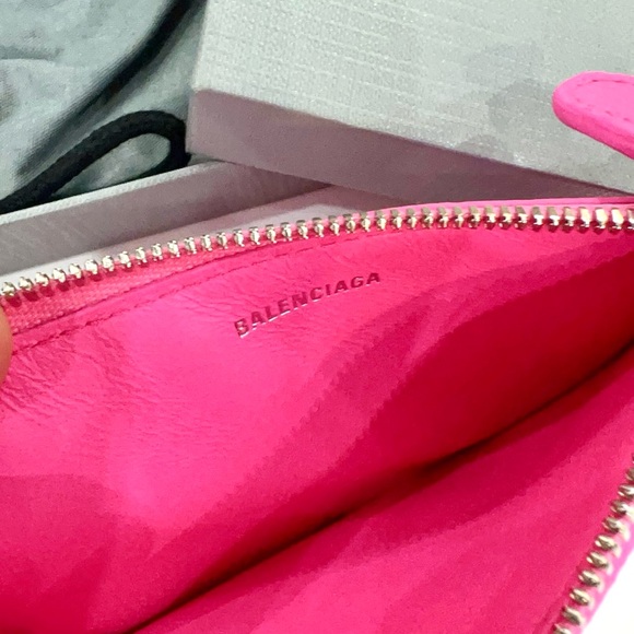 BALENCIAGA Calfskin Coin Case Card Holder Acid Pink Black - Picture 2 of 4